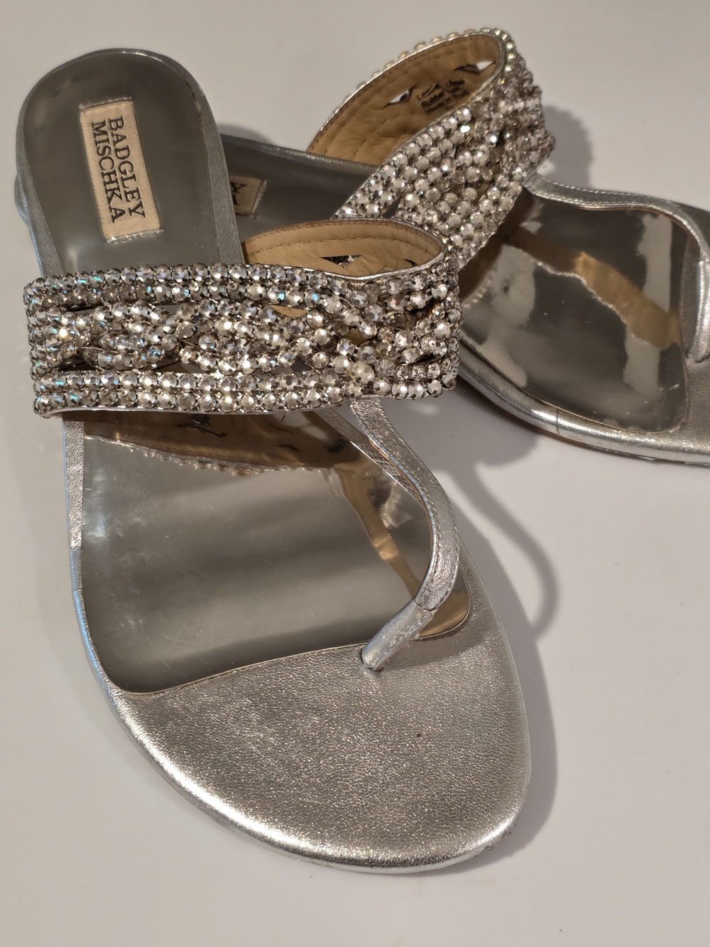 Badgley Mischka Silver Crystal Embellished Sandals